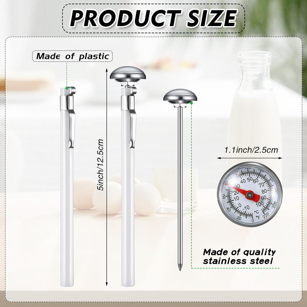 6 Pcs Stainless Steel Kitchen Dial Thermometer 5",White