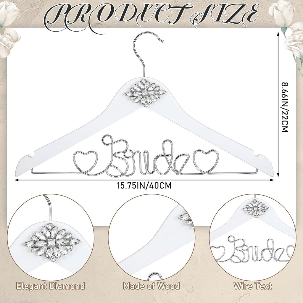 Wood Bridal Hanger for Wedding Dress,White,Rhinestone