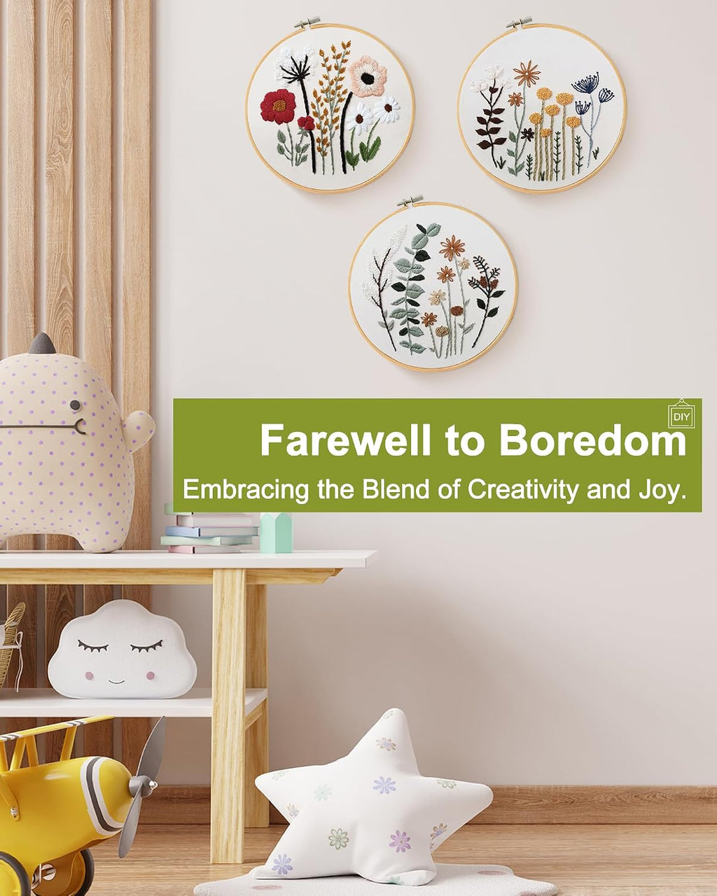 3 Sets Embroidery Kit,Cross Stitch Kits for Beginners,Needlepoint Kits for Adults with Easy Floral Pattern Hand