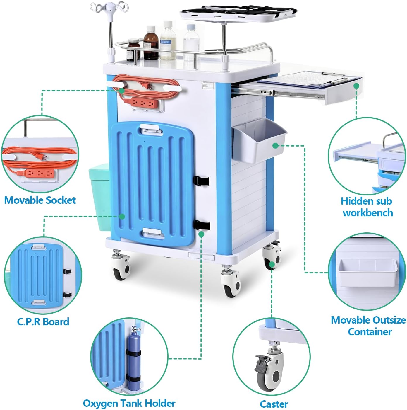 Medical Rolling Storage Crash Cart with Wheels & Drawers, Mobile Medical Cart with 5-Drawer, Medical Rolling Cart for