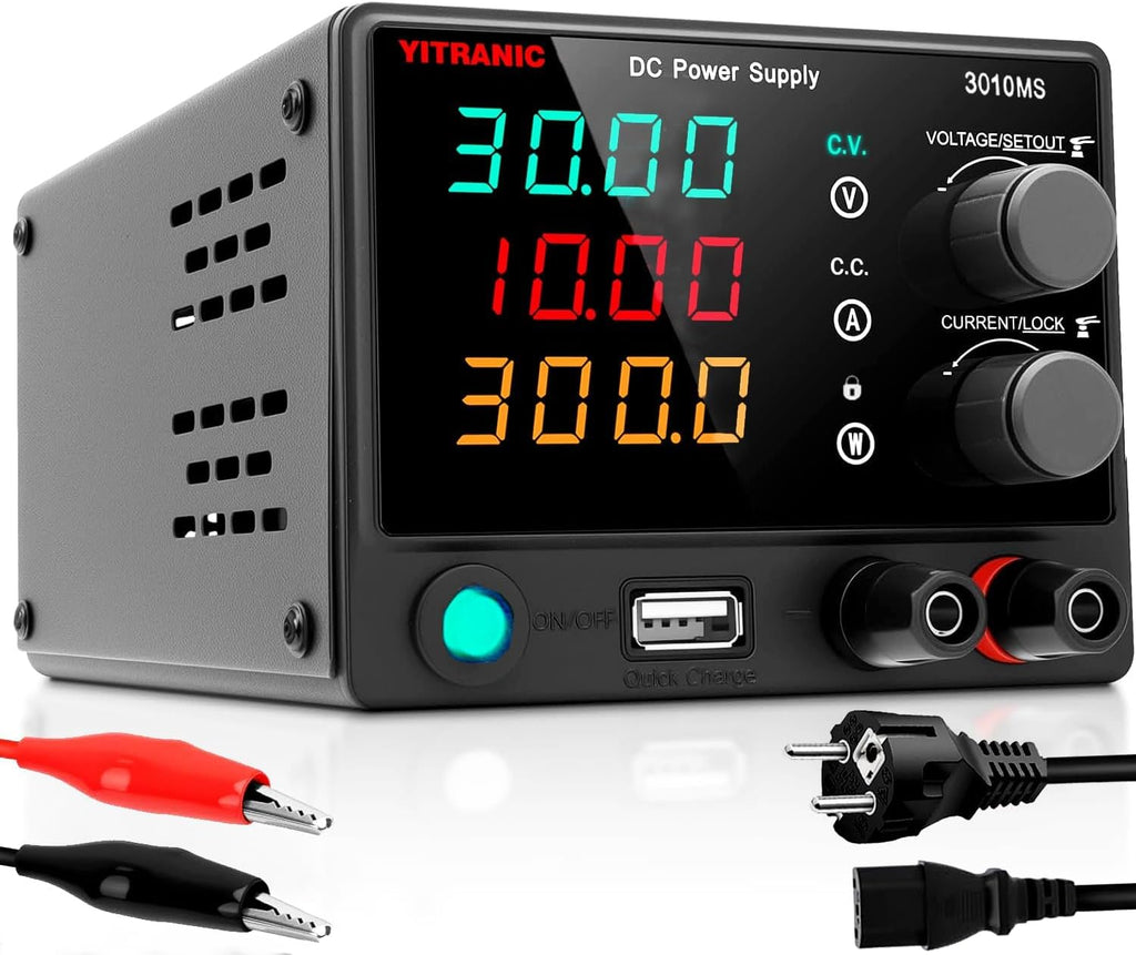DC Bench Power Supply Variable 0-32V 0-10.1A Lab Source with 4-Digit LED