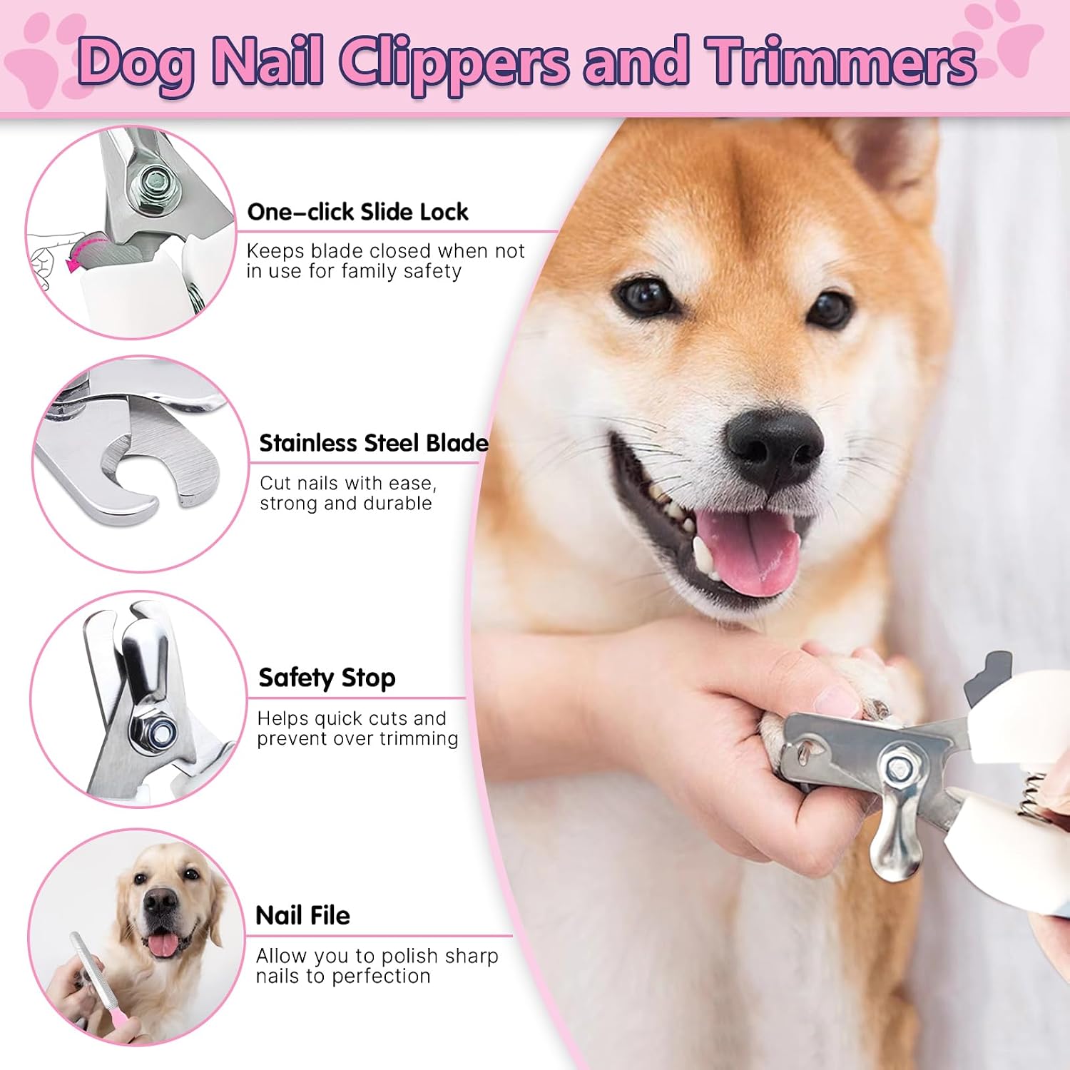 Dog Brush Grooming Kit 6PCS Dog Brush for Shedding-Dogs Brushes for Grooming, Dematting Comb for Dogs, Nail Clipper