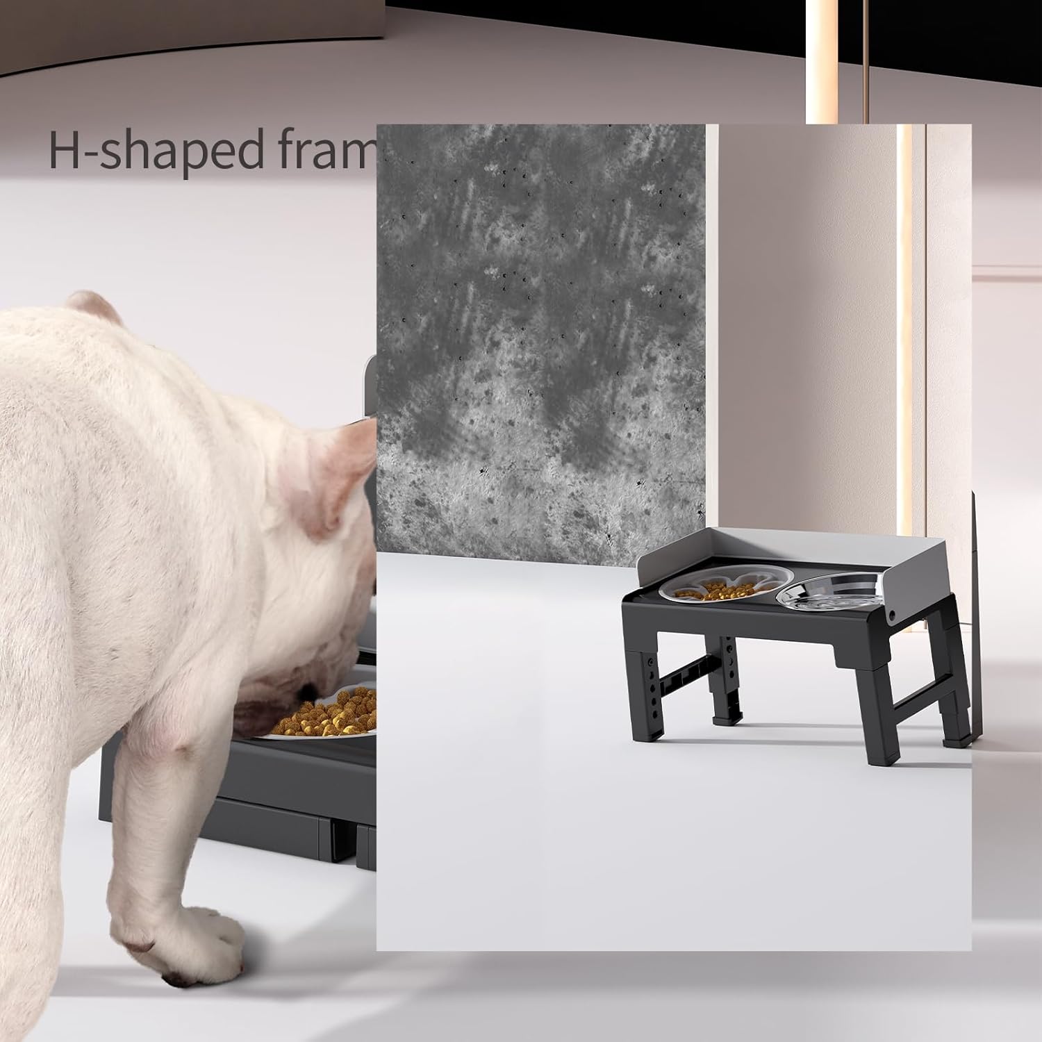 Elevated Dog Bowls, Spill Proof, Tiltable Dog Feeder with 1 Slow Feeder Bowl &1 Stainless Steel Bowl, 6 Height