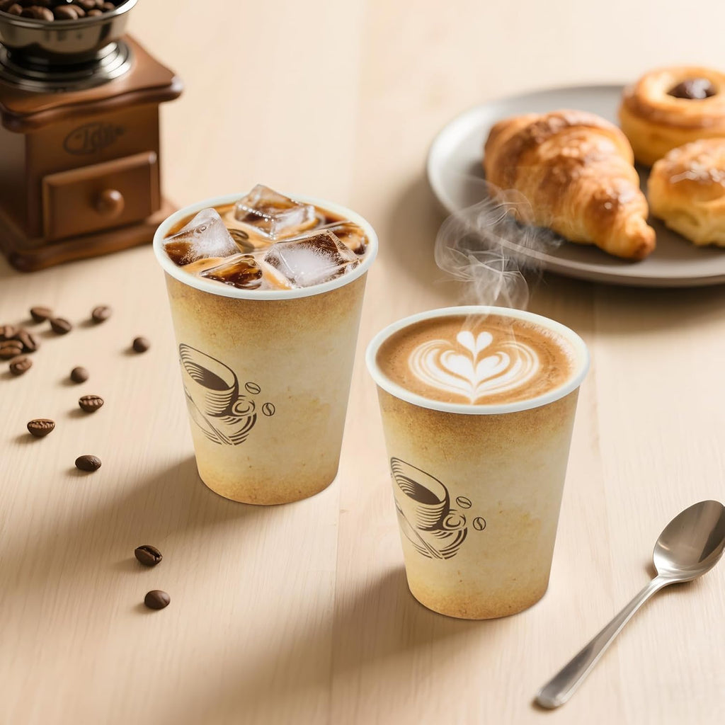 300 Pack 12oz Disposable Paper Coffee Cups Retro Design