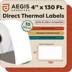 4" X 130 ft Direct Thermal Continuous Feed Labels (10 Rolls)