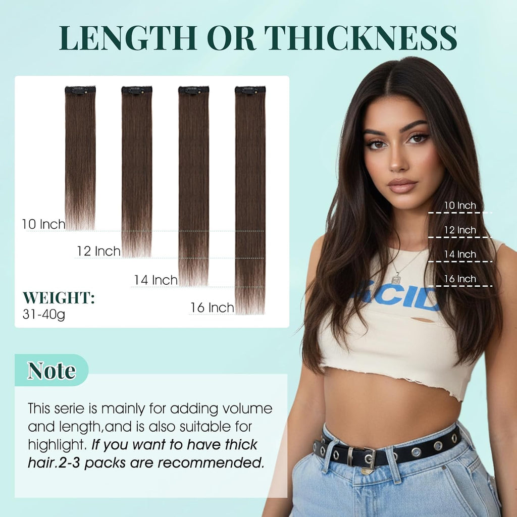 6 PCS Clip in Short Hair Extensions Real Human Hair Seamless & Invisible for Women Instant Volume Highlight Length