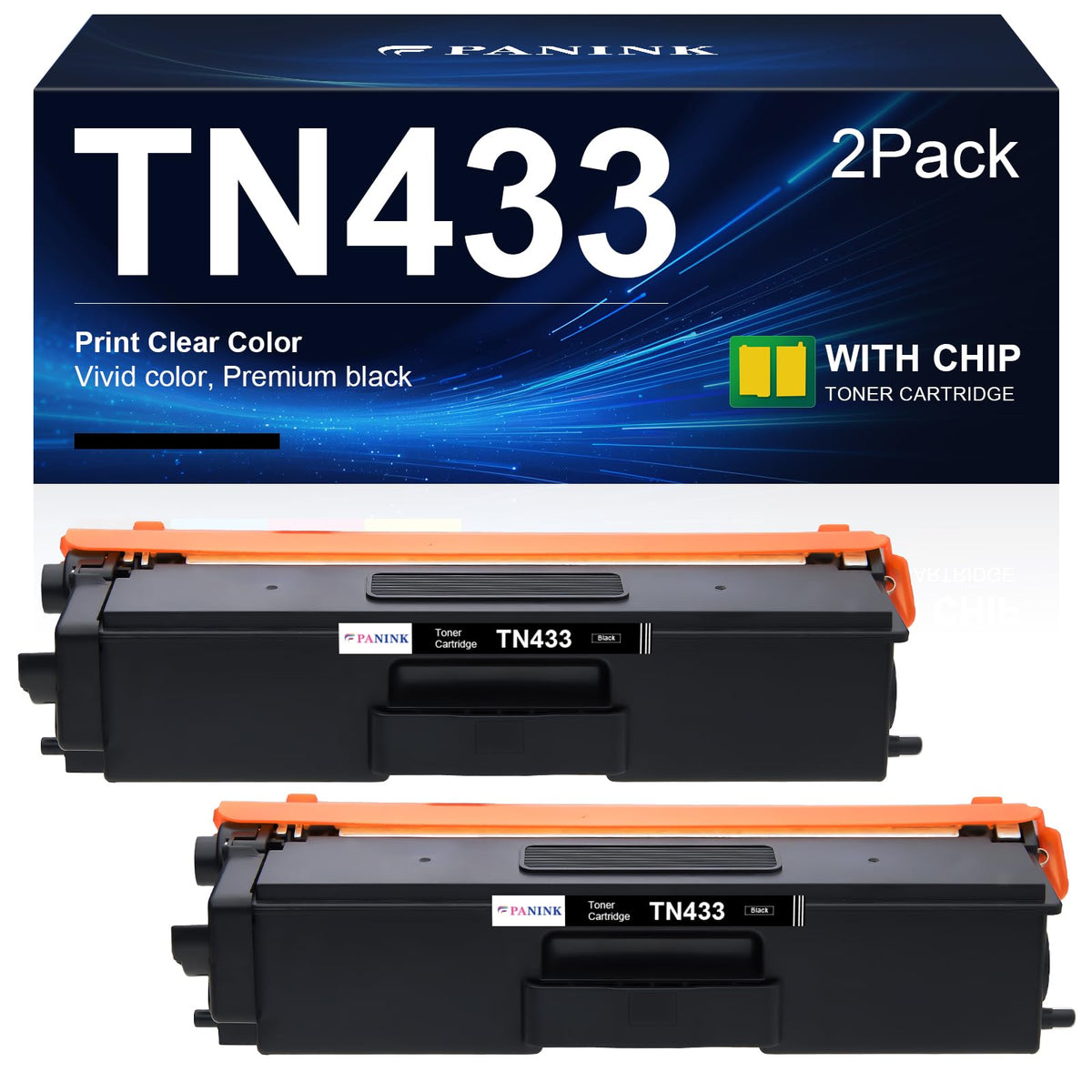 TN433 Black Toner Cartridge Replacement for Brother TN-433 TN433BK