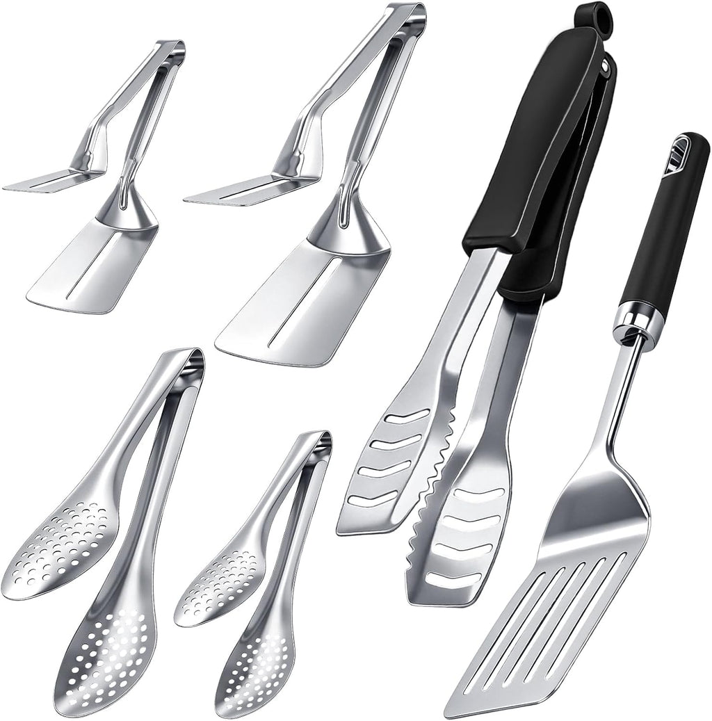 6 Pack Grill Spatula and Tongs Set Heavy Duty Grilling Tools - Stainless Steel Spatula & Tongs for Outdoor Camping