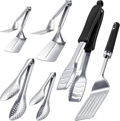 6 Pack Grill Spatula and Tongs Set Heavy Duty Grilling Tools - Stainless Steel Spatula & Tongs for Outdoor Camping
