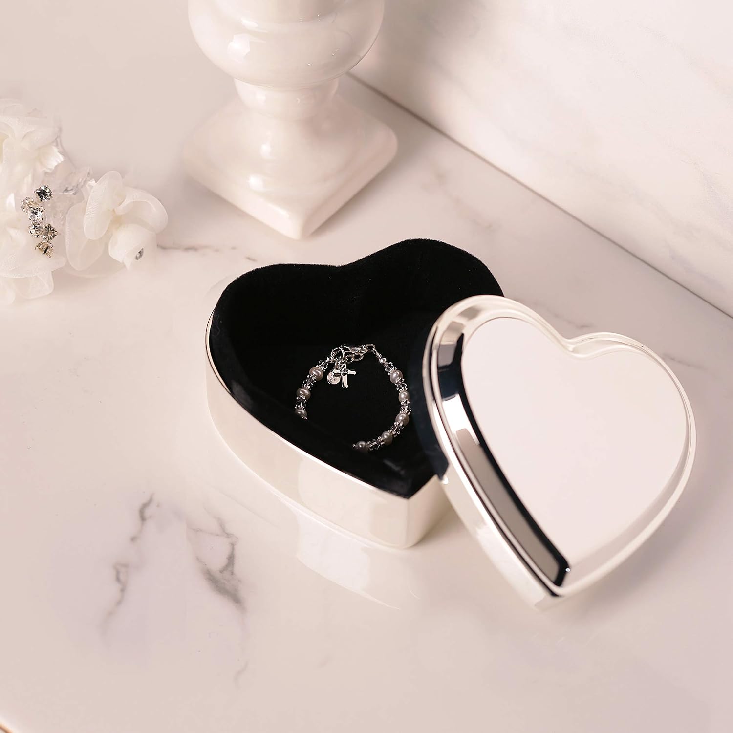 Personalized Baptism Jewelry Box, Heart Keepsake