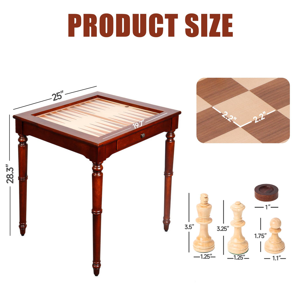 GSE Deluxe 3-in-1 Chess Checkers Backgammon Game Table Set with Game Pieces