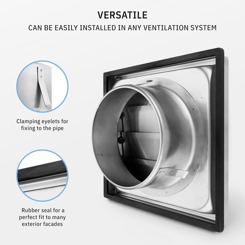 VKE 6" Inch Dryer Vent Cover – Outdoor Stainless Steel Grille with Moving Flaps – Fits Only with Metal Ducts for HVAC