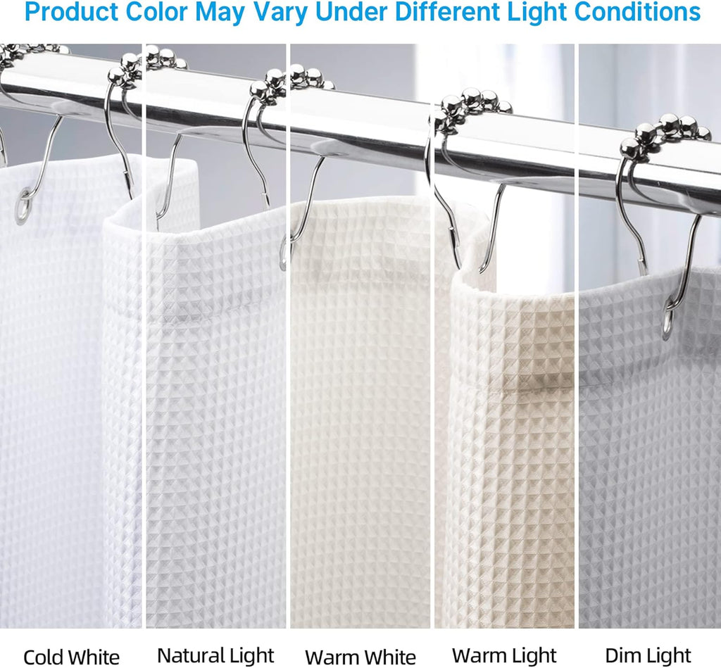 White Shower Curtain Fabric, Waffle Shower Curtains for Bathroom, Cloth Shower Curtain Heavy Duty, Thick Bathroom