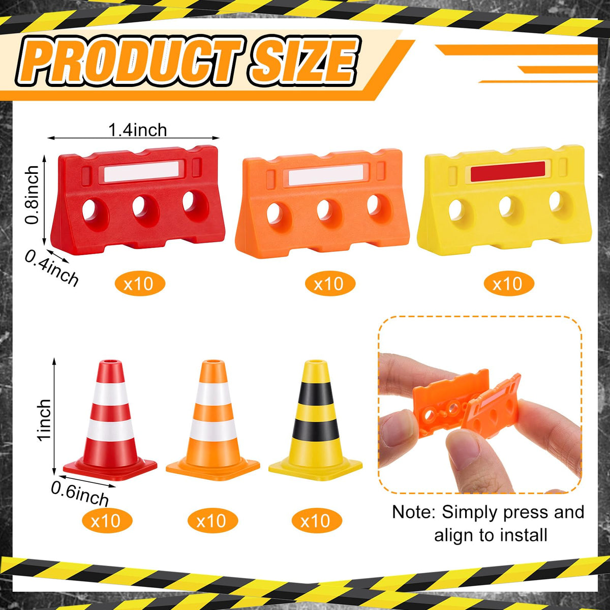 60 Pcs Mini Traffic Cones Barricade Set, Tiny Construction Signs