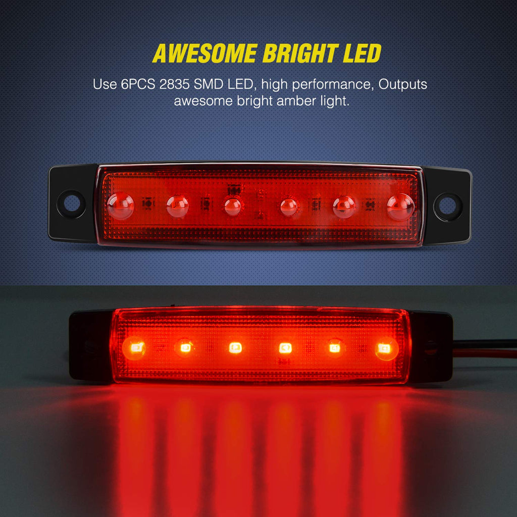 3.8 Inch 6 LED Red Trailer Side Marker Lights,10 Pack