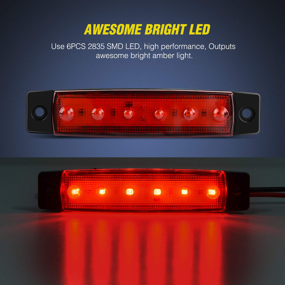 3.8 Inch 6 LED Red Trailer Side Marker Lights,10 Pack