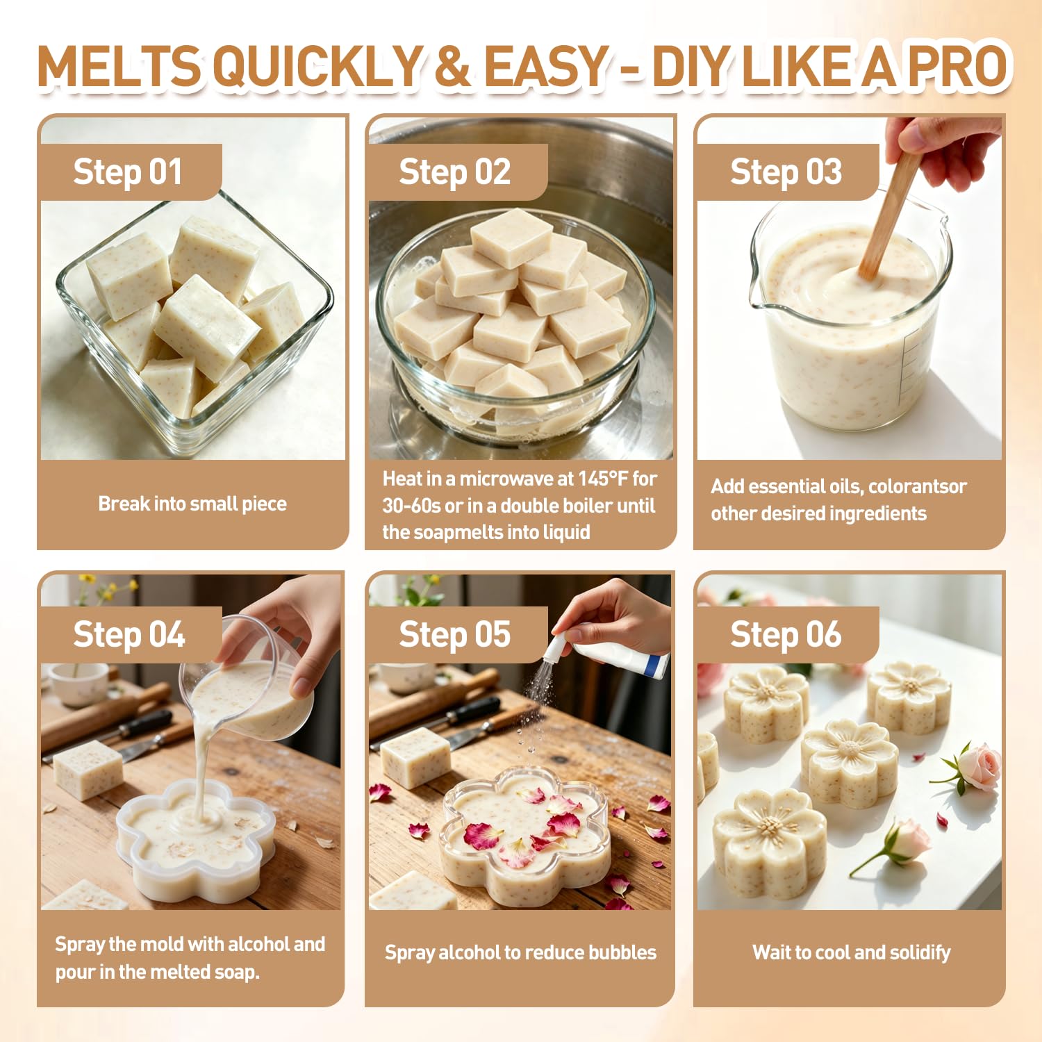 Melt and Pour Soap Base, Pre-Cut DIY Soap Bars, 1LB Oatmeal Milk | Pre-cut oatmeal milk cubes for easy DIY soap
