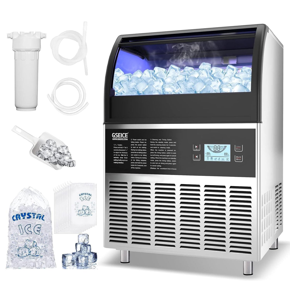 Commercial Ice Maker Machine (250lbs/24H with 70lbs Ice Storage)