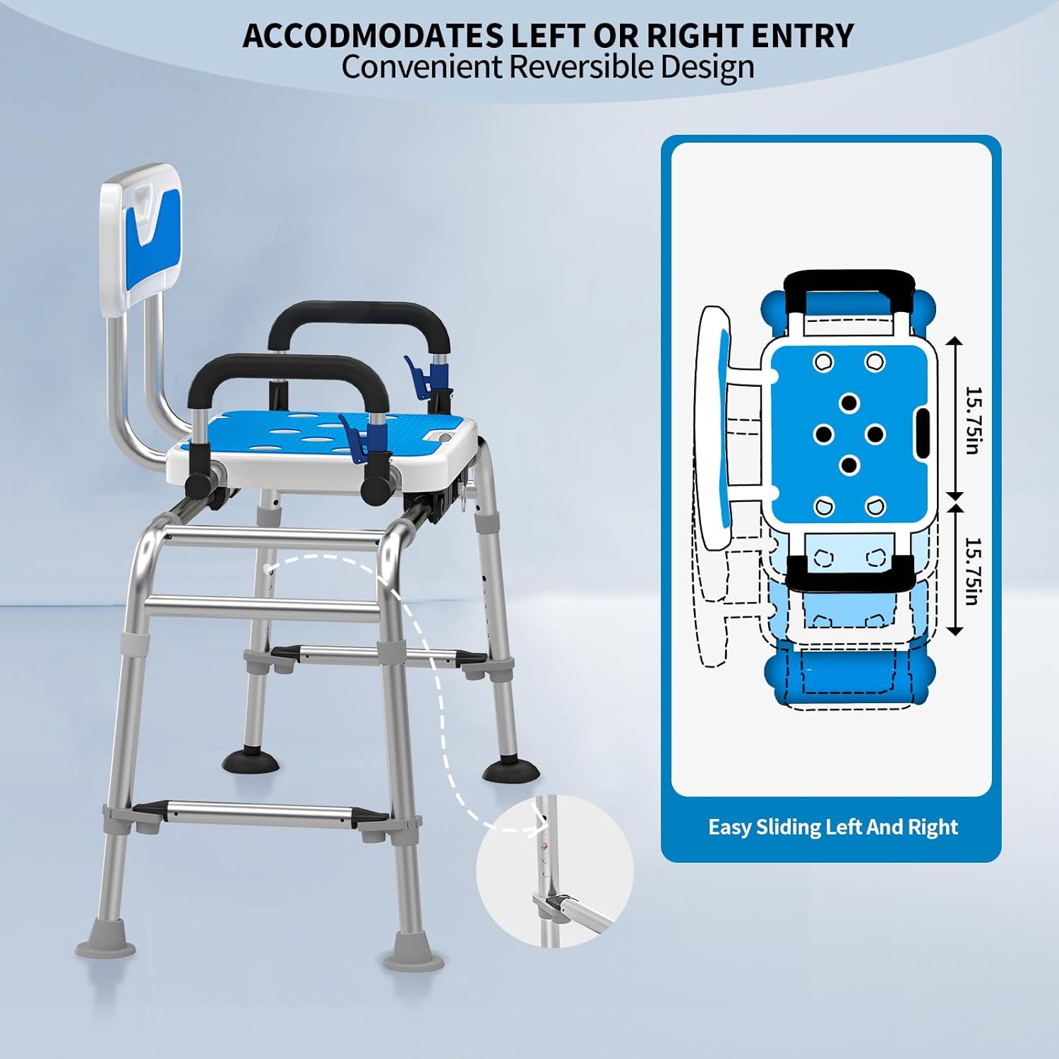 Sliding Shower Chair with Arms and Back, 500lbs Tub Transfer Benches with Non Slip Aluminum Body and Suction Cups