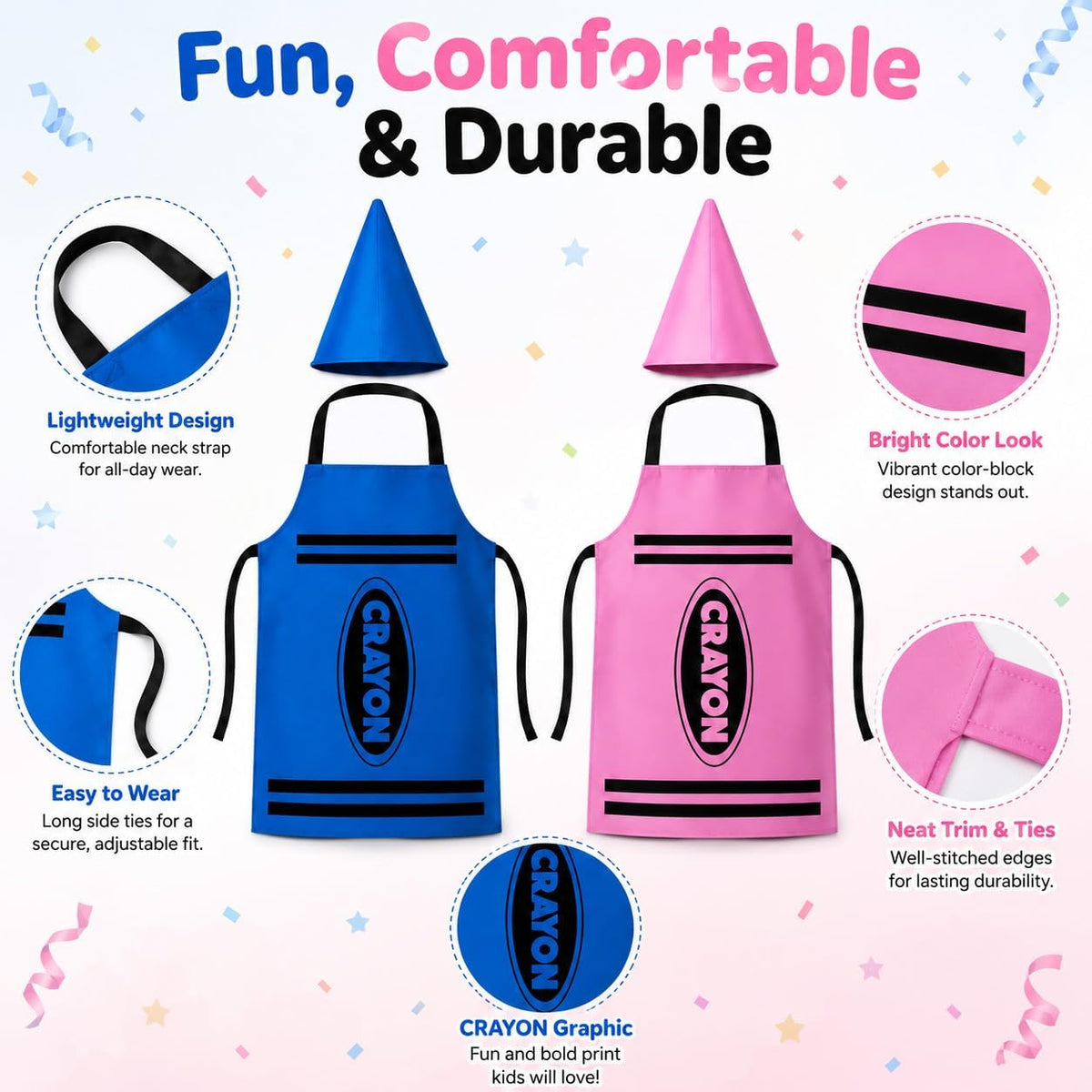Crayon Costume Set for Adults - School Halloween Dress Up Outfit | Polyester Crayon Outfit with Apron and Cone Hat
