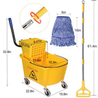 Side Press Wringer Combo Commercial Mop Bucket on Wheels, 35 Quart