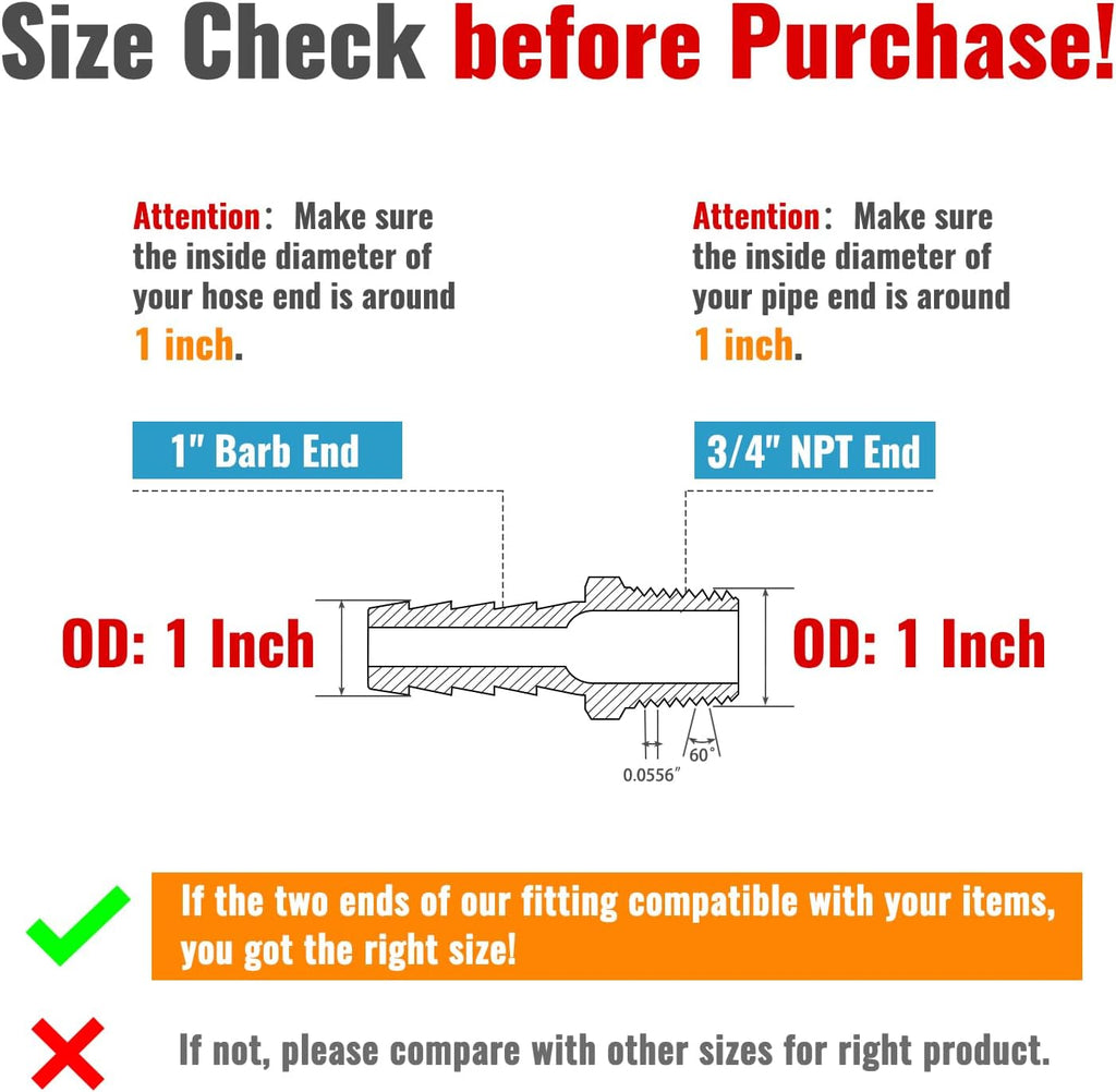 SUNGATOR 3/4" NPT to 1" Barb, Hose Barb Fitting, Air Hose Fitting, 2-PCS