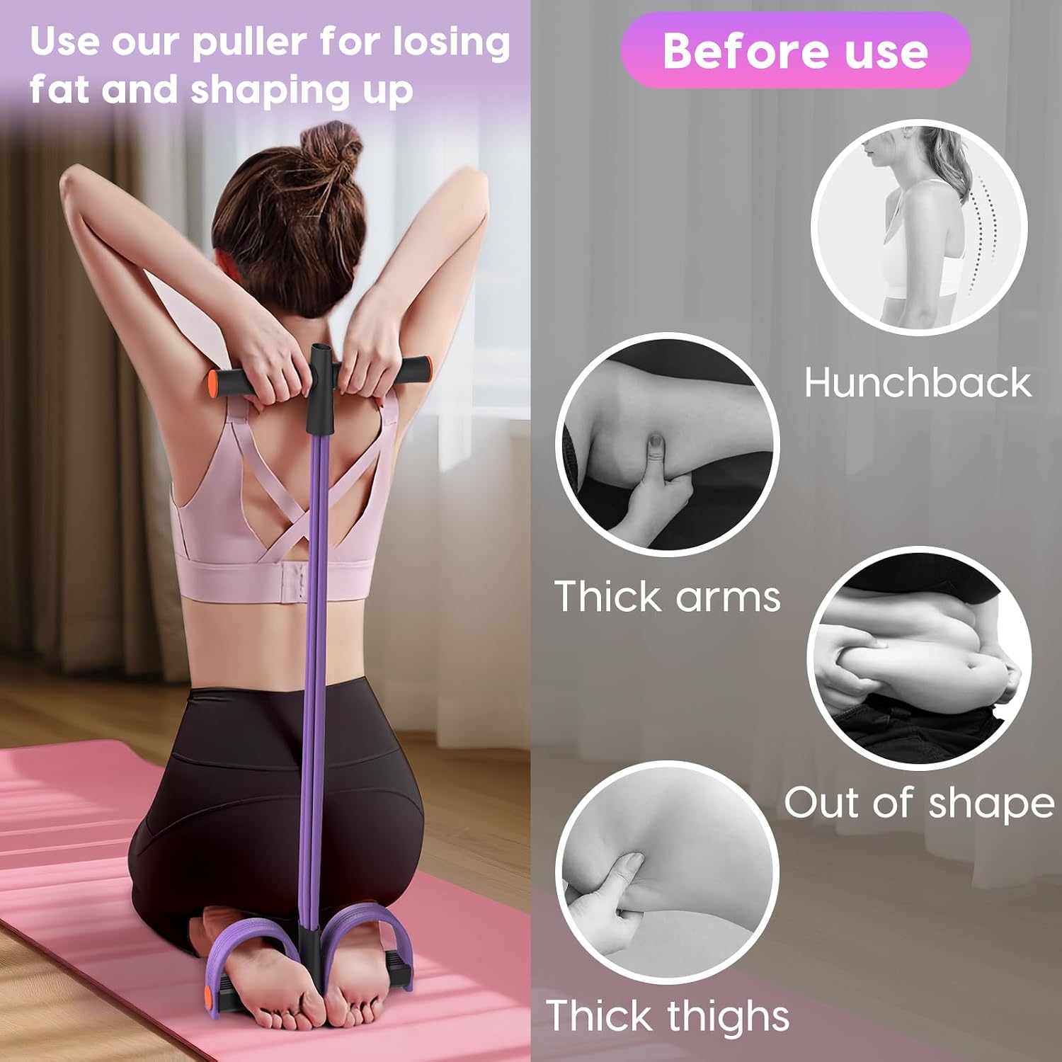 Pedal Resistance Band with Handles, 6-Tubes Natural Rubber Exercise Bands | Upgrade Foot Pedal Resistance Bands for
