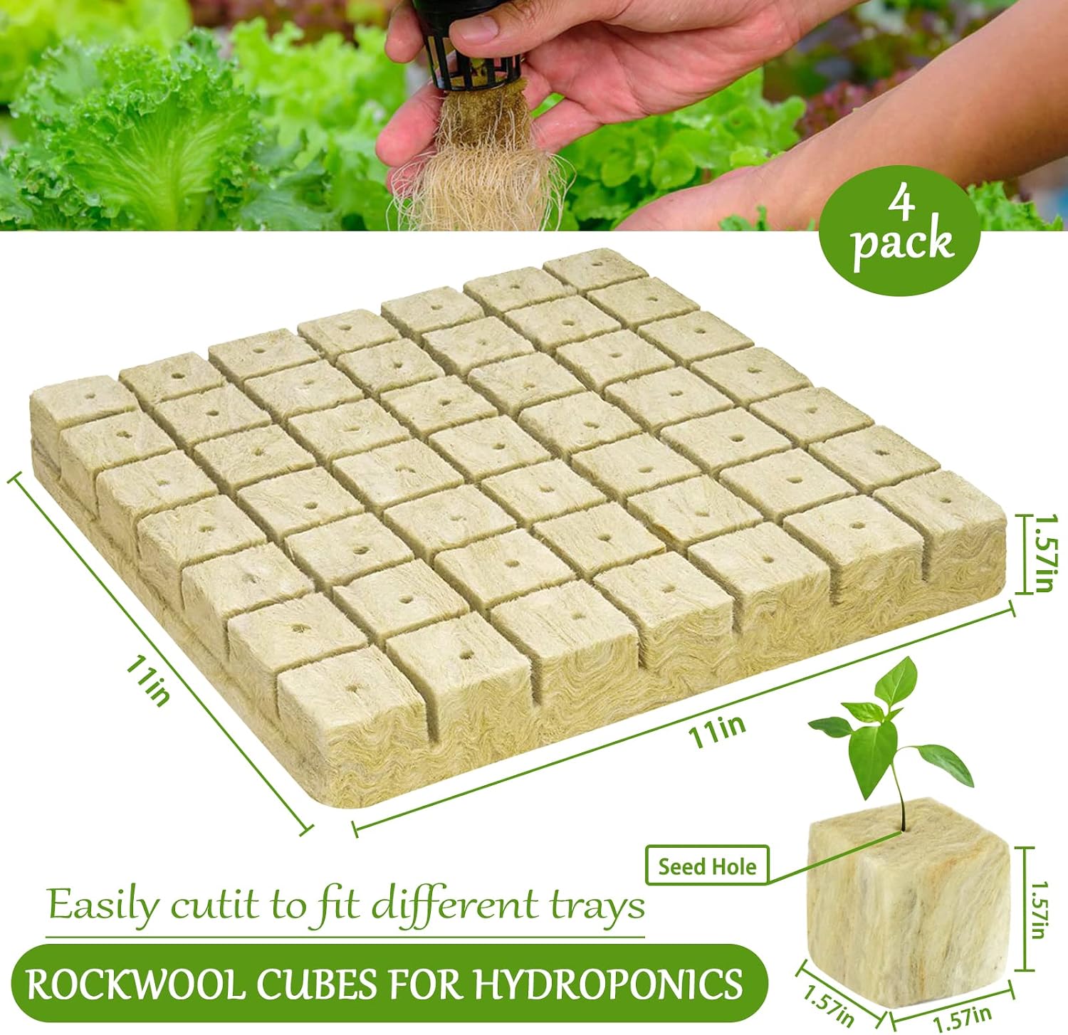 1.5 Inch Rockwool Cubes Seed Starter Plugs for Hydroponics,196 Plugs | Promotes Germination Rate & Root Growth