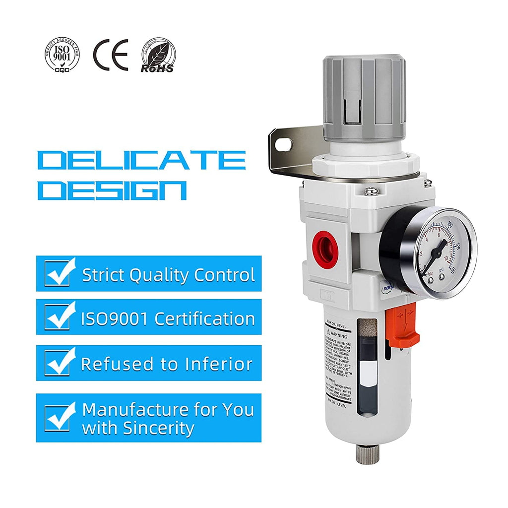 NANPU 3/8" NPT Air Compressor Filter & Pressure Regulator Combo w/Gauge