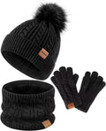 Kids Winter Hat Gloves Scarf Set,Girls Toddler Children Hats Beanie with Pom Knit Neck Warmer Gaiter Mittens Fleece