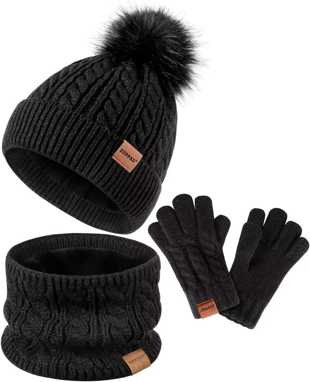 Kids Winter Hat Gloves Scarf Set,Girls Toddler Children Hats Beanie with Pom Knit Neck Warmer Gaiter Mittens Fleece