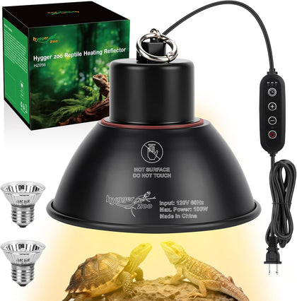 Reptile Heat Lamp Reptile Light Fixture 2Inch Shallow Dome with Dimmer and Cycle Timer, Max 100W, 2 Pack Heat Lamps