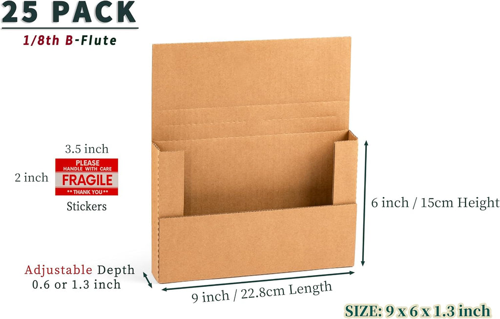 9x6x1.3 inch Small Shipping Boxes for DVD, Book Mailers, 25 Pack