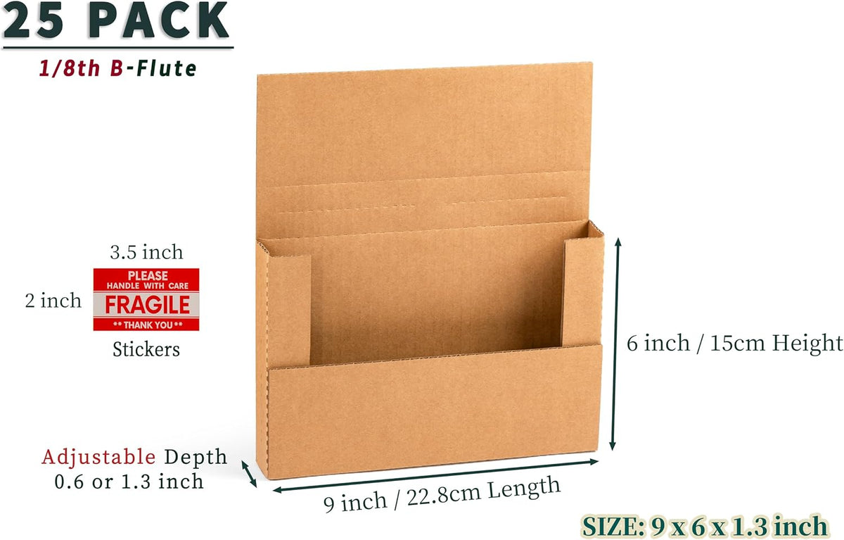 9x6x1.3 inch Small Shipping Boxes for DVD, Book Mailers, 25 Pack