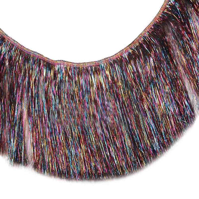 Iridescent Tinsel Fringe Trim, 10 Yards × 6 Inch Wide Holographic Foil Tassel Trim for Latin Dance Dress,Party Decor