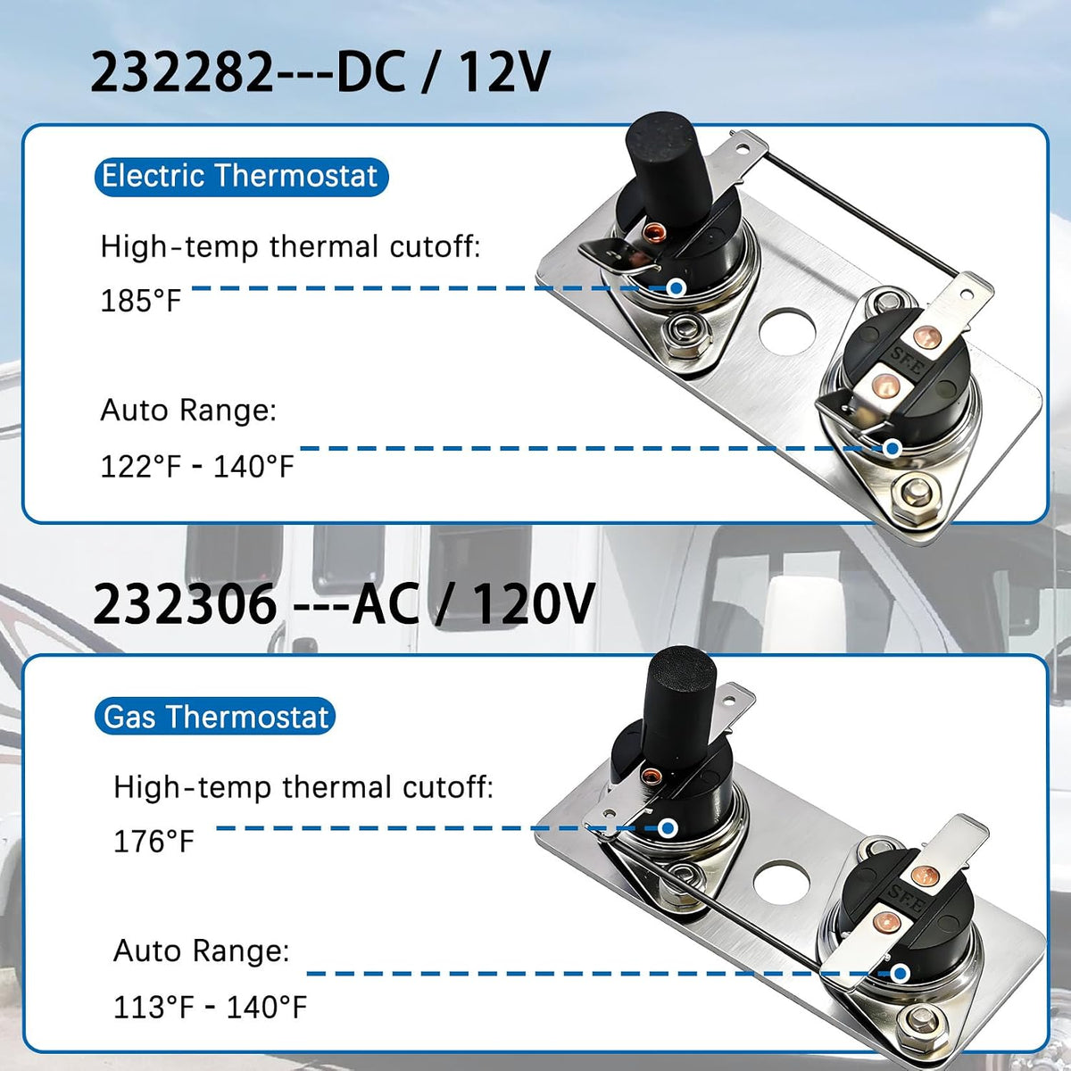 232306 & 232282 RV Thermostat Water Heater Limit Switch Kit 12V & 120V