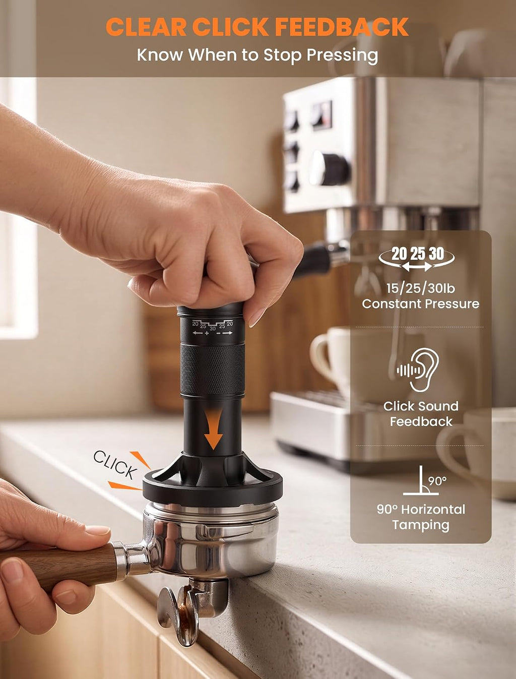 58.35 Espresso Tamper, Coffee Tamper for 58mm Precision Baskets | Spring Loaded Tamper with Click Feedback