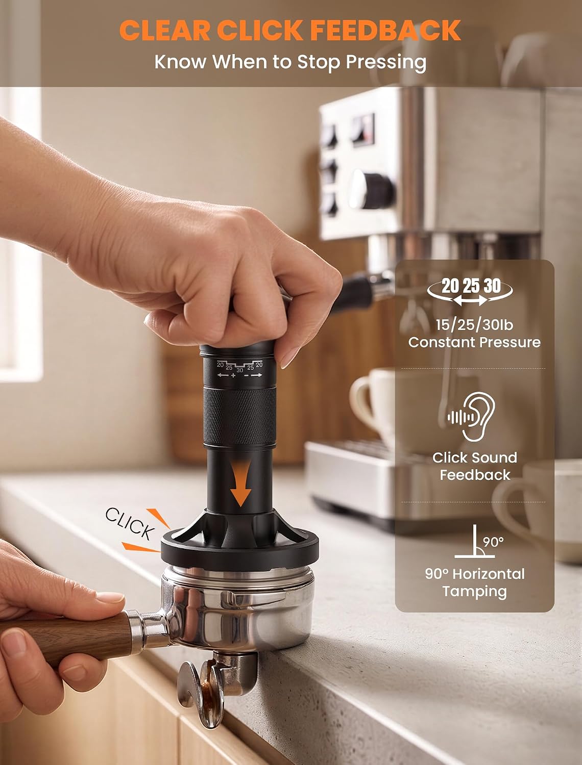 58.35 Espresso Tamper, Coffee Tamper for 58mm Precision Baskets | Spring Loaded Tamper with Click Feedback