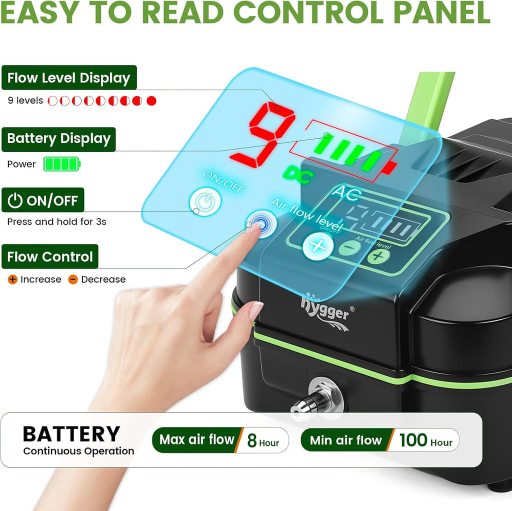 Powerful Rechargeable Aquarium Air Pump, Adjustable Battery-Powered Oxygen Aerator for Fish Tank Emergency