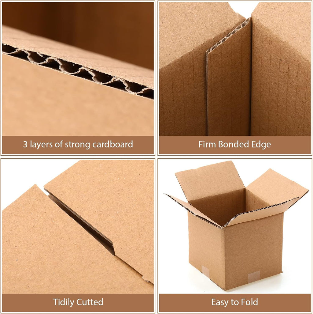 50 Pack Small Shipping Boxes 4x4x4 Inch Brown Cardboard