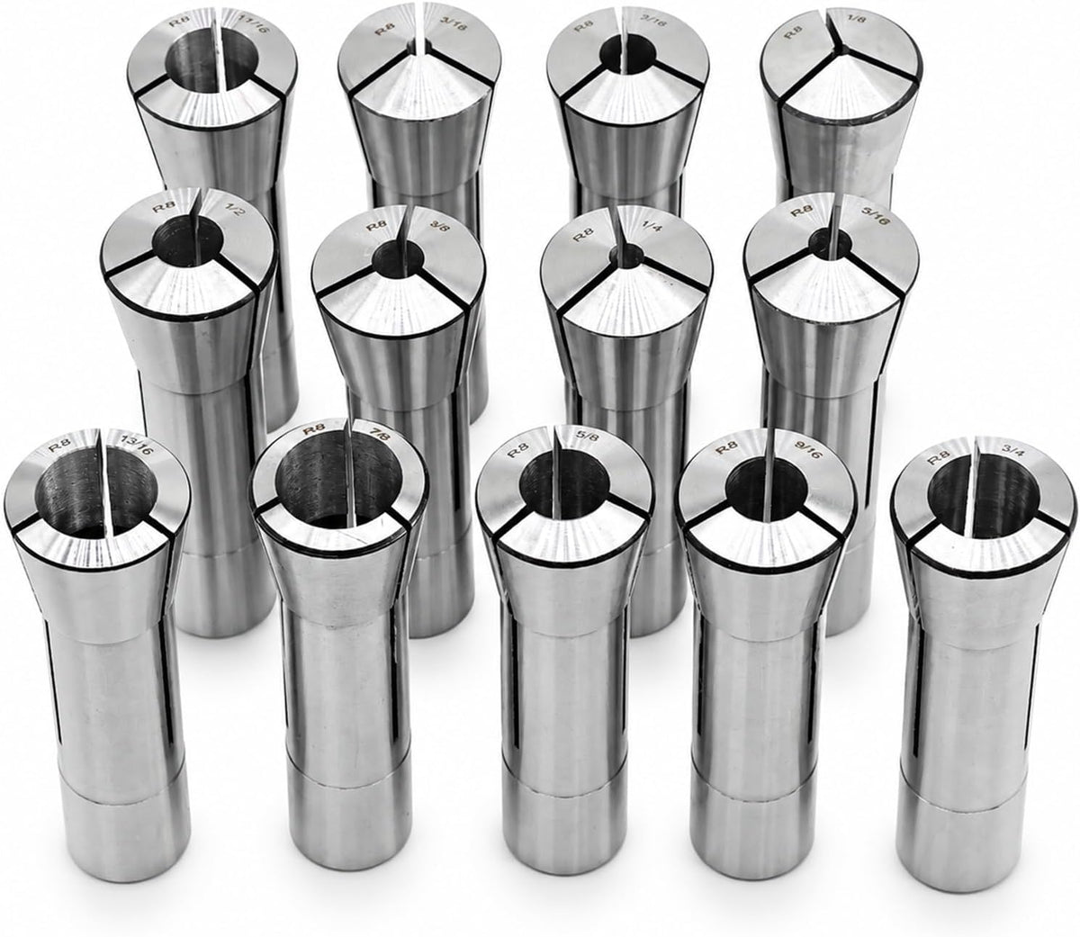 Nakkaa 13Pcs R8 Collet Set 1/8" to 7/8" Compatible with Milling Machines