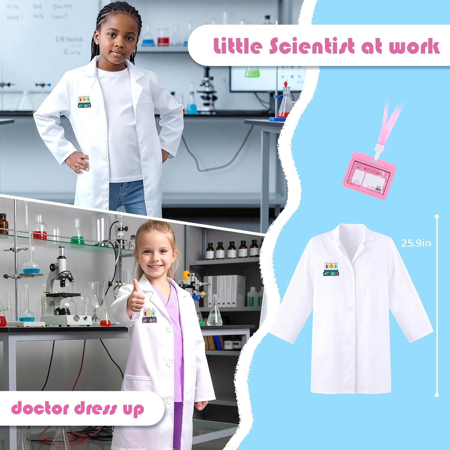 4-in-1 Career Dress Up Clothes for Girls Ages 3-8, Doctor, Firefighter & Police Costumes, Pretend Play Gift for Kids
