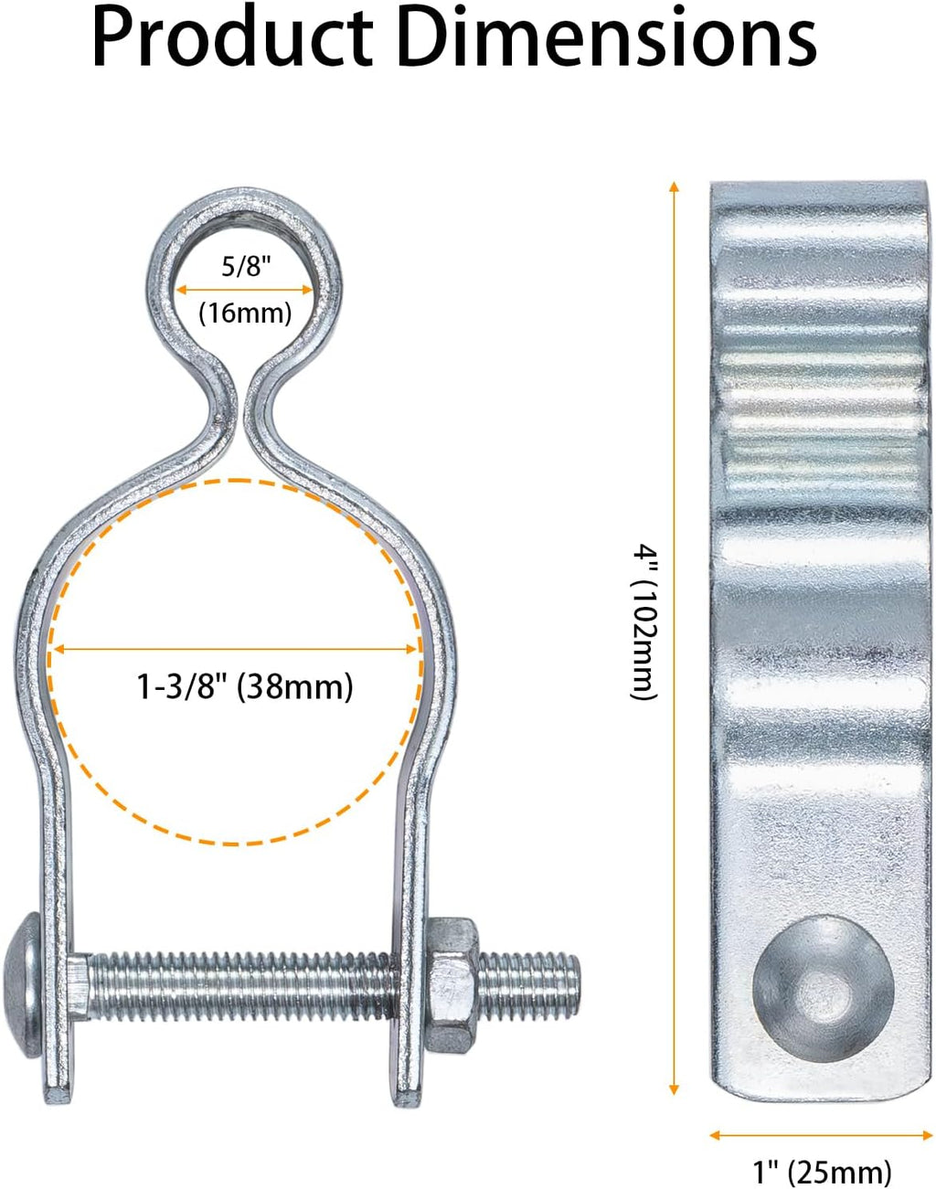 2-Pack T-Post Gate Hinge Kit, Heavy Duty 1-3/8" U-Bolt Clamps, Chain Link Fence Gate Hinge for Metal Posts & Chain