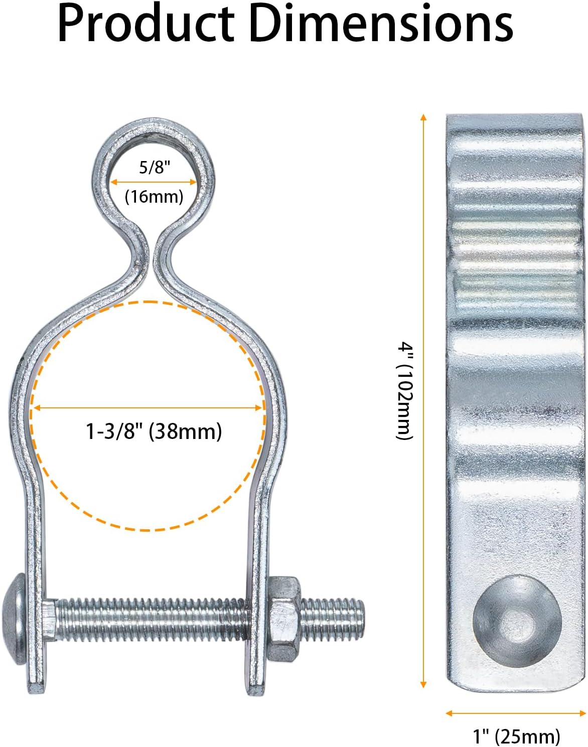 2-Pack T-Post Gate Hinge Kit, Heavy Duty 1-3/8" U-Bolt Clamps, Chain Link Fence Gate Hinge for Metal Posts & Chain
