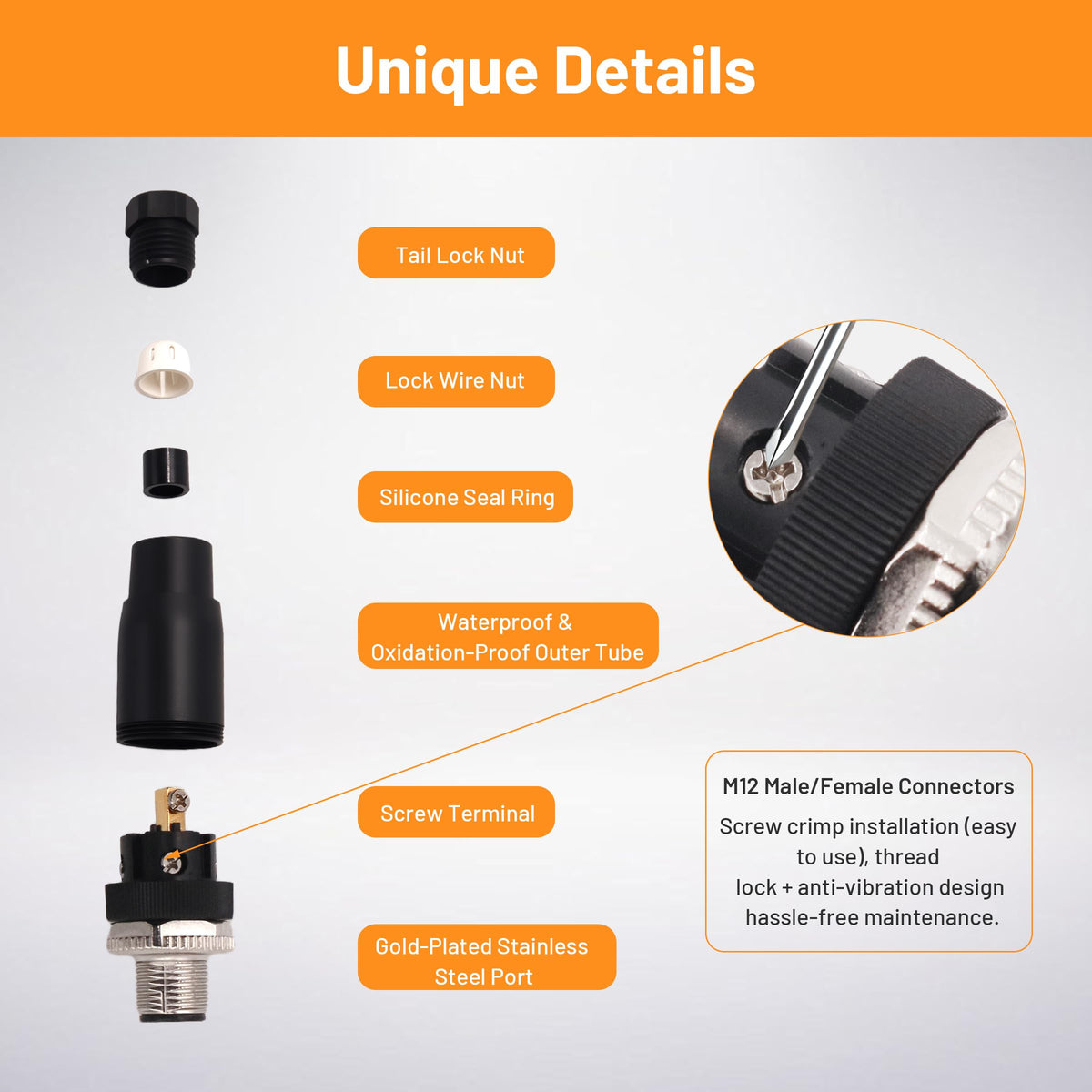M12 Aviation Connector,4pcs 5-Pin Male Straight Socket Panel A Code Field Wireable IP67 Waterproof Industrial Circular Connector