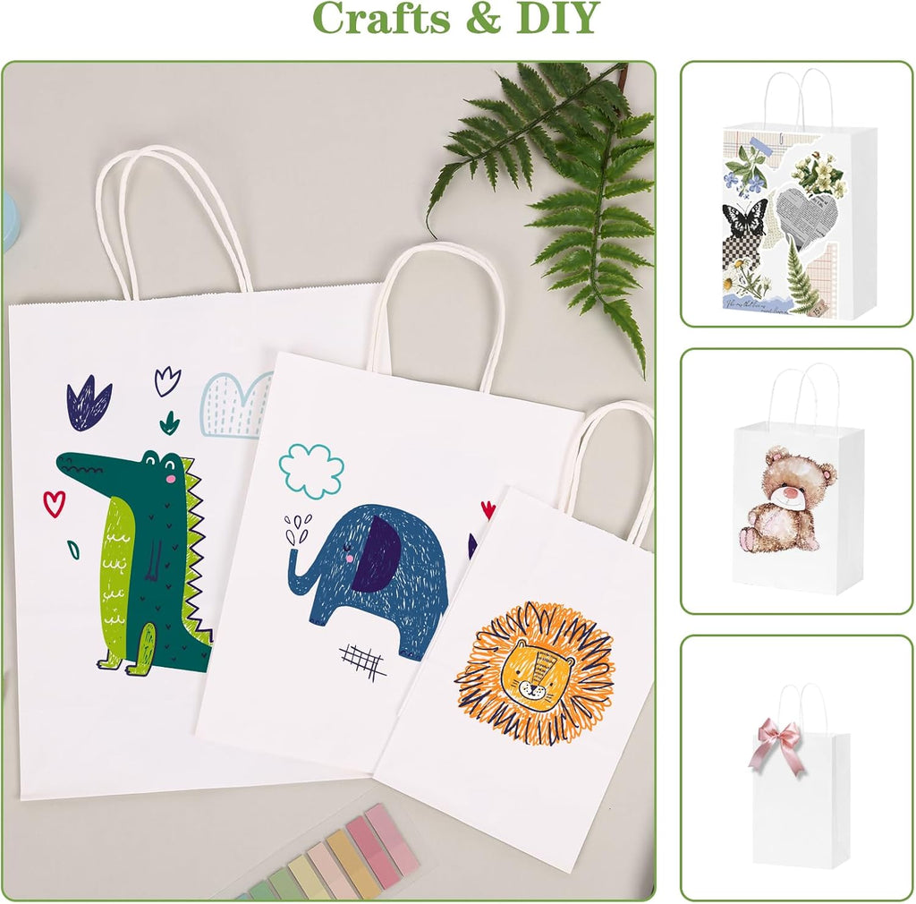 120pcs Paper Bags with Handles Assorted Sizes Kraft White Bags