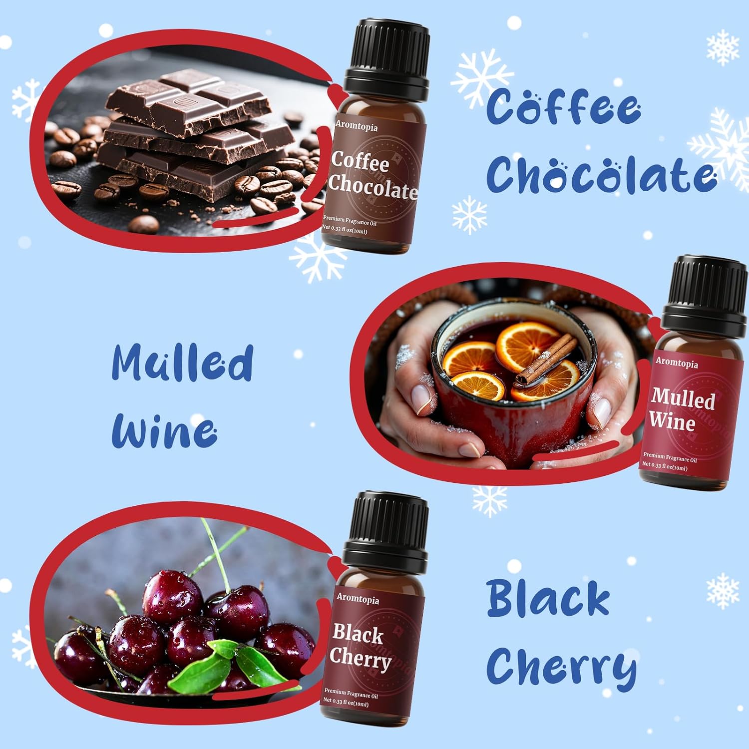 Fragrance Oil Holiday Set, Aromtopia Essential Oils for Candle Soap Making, 6x10ml, Diffuser Oils Scents, Winter