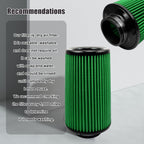RYANSTAR RACING 3 Inch Cone Air Filter 76mm High Flow 270mm Tall Green