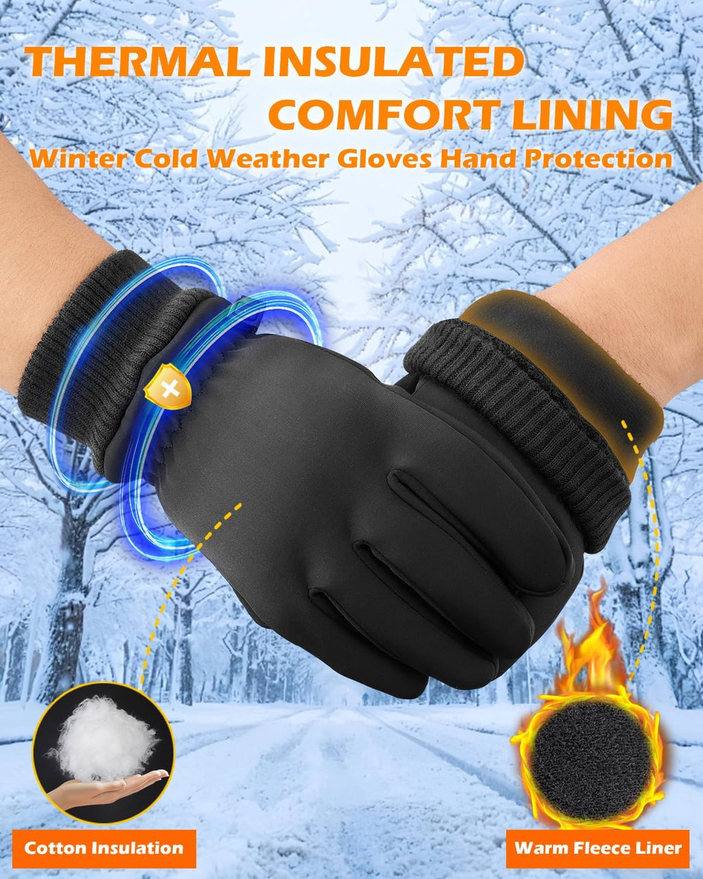 Waterproof Winter Gloves with Cotton Layer and Soft Smooth Lining | Touchscreen Fingers for Easy Phone Use, Water