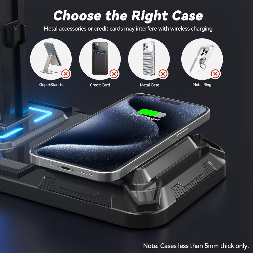 Headphone & Controller Stand with Wireless Charging - Rotatable Headset Stand with 9 Light Modes - Controller Holder